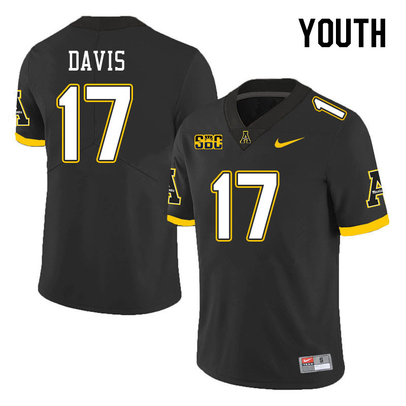 Youth #17 Dashaun Davis Appalachian State Mountaineers College Football Jerseys Stitched Sale-Black - Click Image to Close